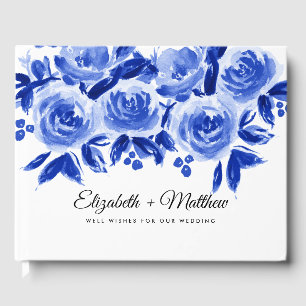 Livre D'or Royal Blue Floral Mariage aquarelle