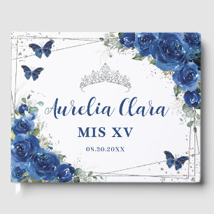 Livre D'or Royal Blue Floral Papillons QUINCEAÑERA Mis XV