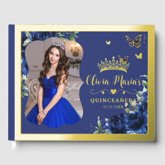 Livre D'or Royal Blue Floral Quinceanera 15 Sweet 16 Photo
