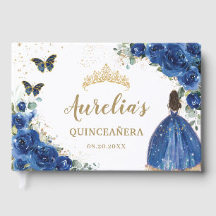 Livre D'or Royal Blue Floral Rose Princess Gold Quinceañera