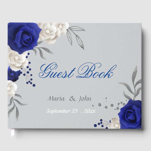 livre d'or royal blue white flowers gris (Recto)