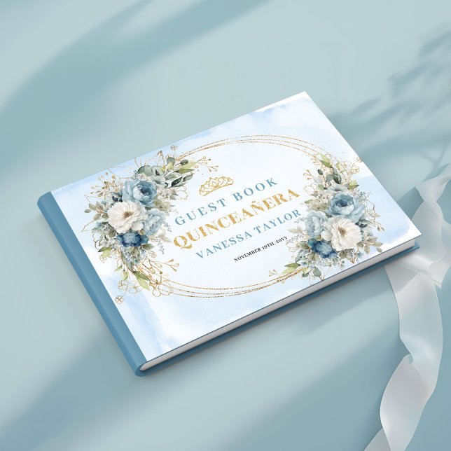 Livre d'or Royal Boho Mis Quince Bleu Pâle Or (Royal Boho Mis Quince Guest Book Pale Blue Gold)
