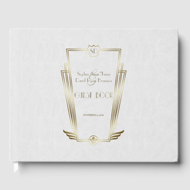 Livre D'or Royal Gold White Art Déco Mariage Monogramme (Recto)