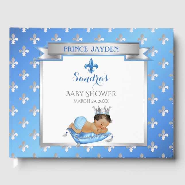 Livre D'or Royal Prince Blue Silver Baby Boy Fleur Coussin (Recto)