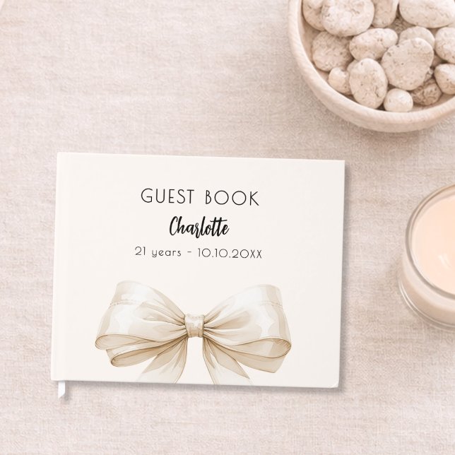 Livre D'or Ruban de crème beige pour anniversaire (Créateur téléchargé)