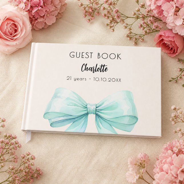Livre D'or Ruban de crème vert sarcelle anniversaire (Créateur téléchargé)