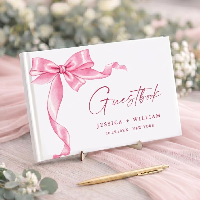Livre D'or Ruban de mariage rose élégant et doux (Créateur téléchargé)