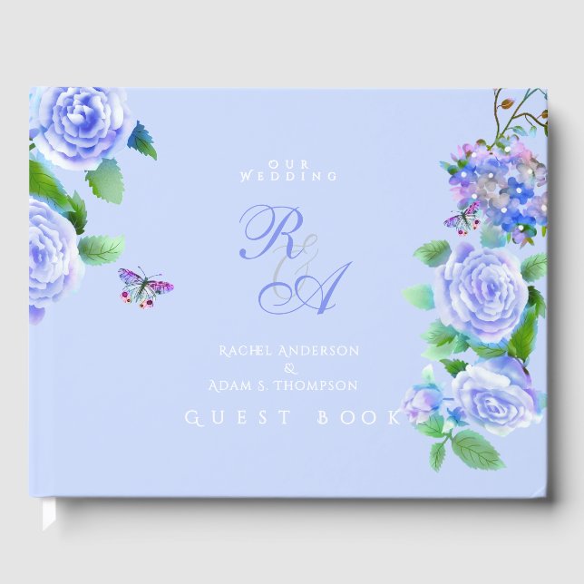 Livre D'or Ruban de rose bleue Monogramme Mariage (Recto)