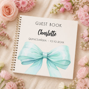 Livre d'or ruban sarcelle vert crème Quinceanera