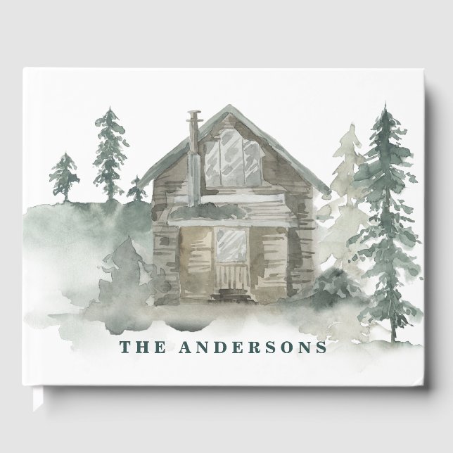 Livre D'or Russe Cabine Aquarelle Forêt Vert Accueil (Recto)