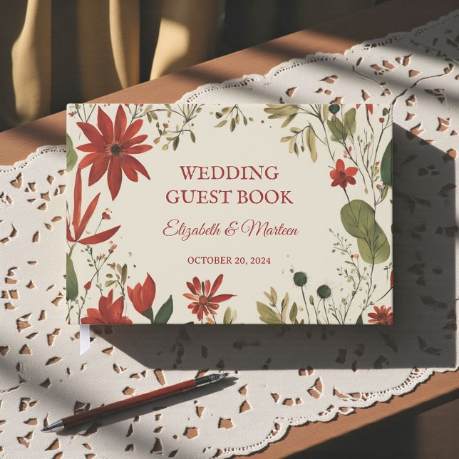 Livre D'or Russe Sage Vert & Bourgogne Rouge Floral Automne (Créateur téléchargé)