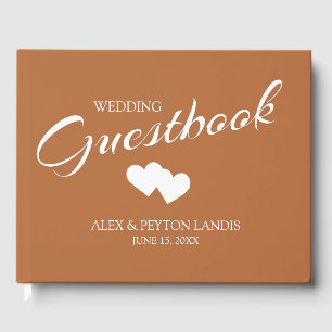 Livre D'or Rust Burnt Orange Blanc Mariage 2 Coeurs Noms