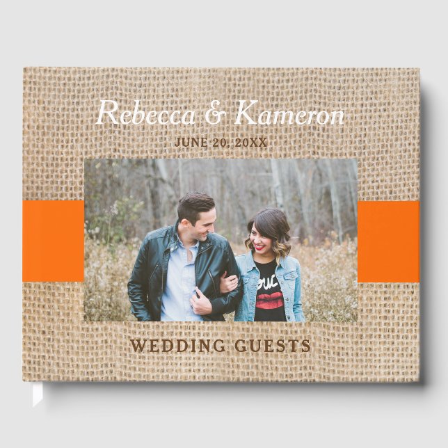 Livre D'or Rustic Burlap Orange Mariage photo (Recto)