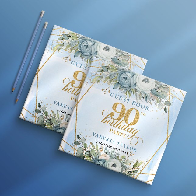 Livre D'or Rustic Eucalyptus Greenery Dusty Blue 90 Birthday (Rustic Eucalyptus Greenery Dusty Blue 90th Birthday Guest Book

)