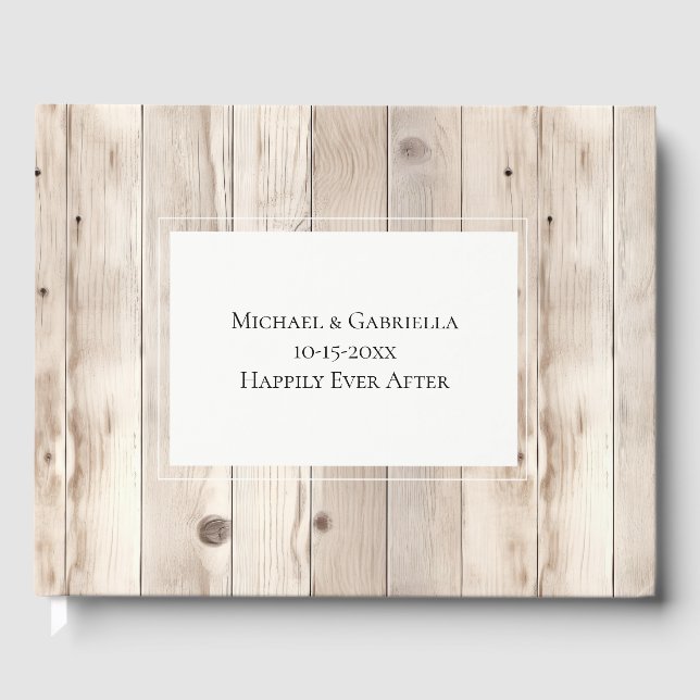 Livre D'or Rustic Faux Wood Cream White Wedding (Recto)