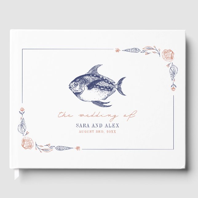 Livre D'or Rustic Fish Red & Blue Beach Wedding (Recto)