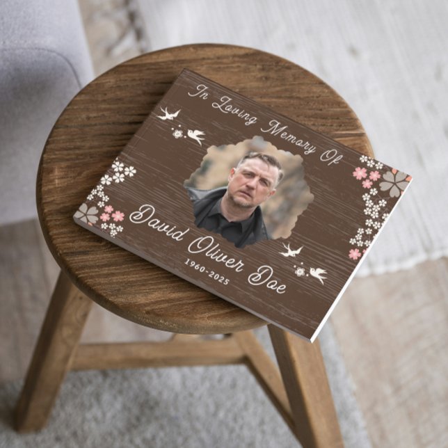 Livre D'or Rustic Floral Birds Custom Photo and Text Memorial (rustic guest books in loving memory sympathy remembrance forever in our hearts keepsake forever hear)