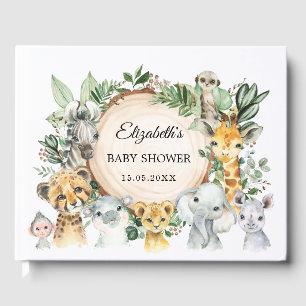 Livre D'or Rustic Green Jungle Safari Animaux Baby shower