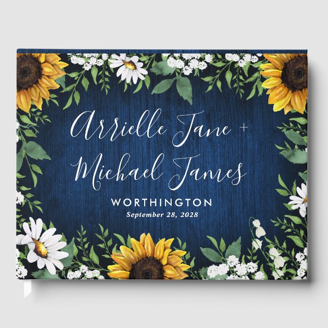 Livre d'or Rustic Mariage de Navy Blue Sunflower (Recto)