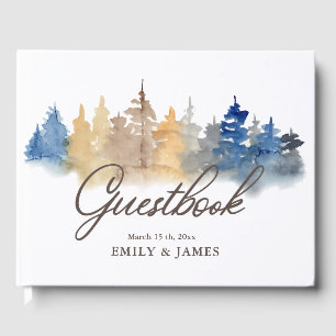 Livre D'or Rustic Mountain Watercolor Trees Mariage Guestbook