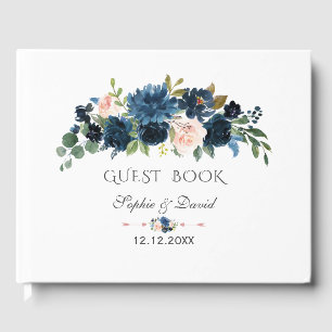 Livre D'or Rustic Navy Blue Blush Flowers Bloom Mariage