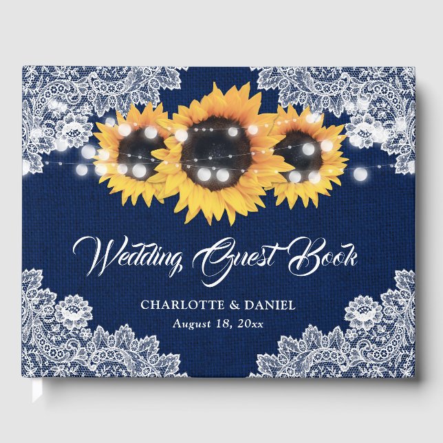 Livre D'or Rustic Navy Blue Burlap Lace Sunflower Wedding (Recto)