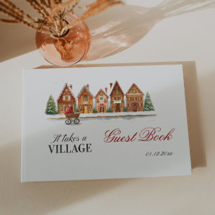 Livre D'or Rustic Troller Village Maisons Baby shower d'hiver
