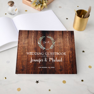 Livre D'or Rustic Watercolor feuille bois de grange foncé Mar