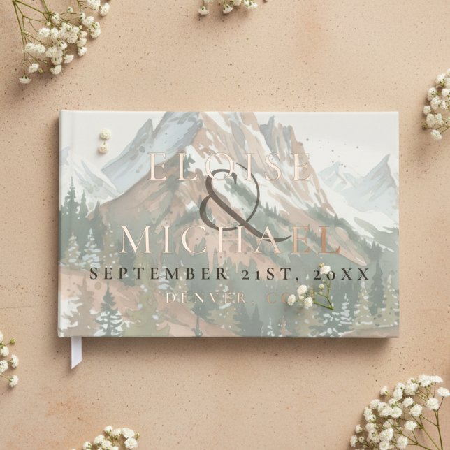 Livre D'or Rustic Watercolor Mountain Copper Brown Wedding (Rustic Watercolor Mountain Copper Brown Wedding Foil Guest Book)