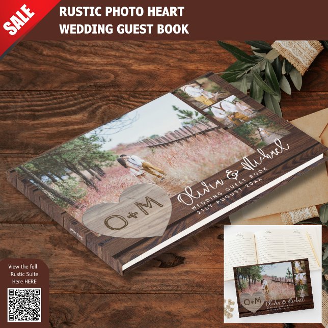 Livre D'or Rustic Wood Heart PHOTO Collage Newlyweds Mariage (Créateur téléchargé)
