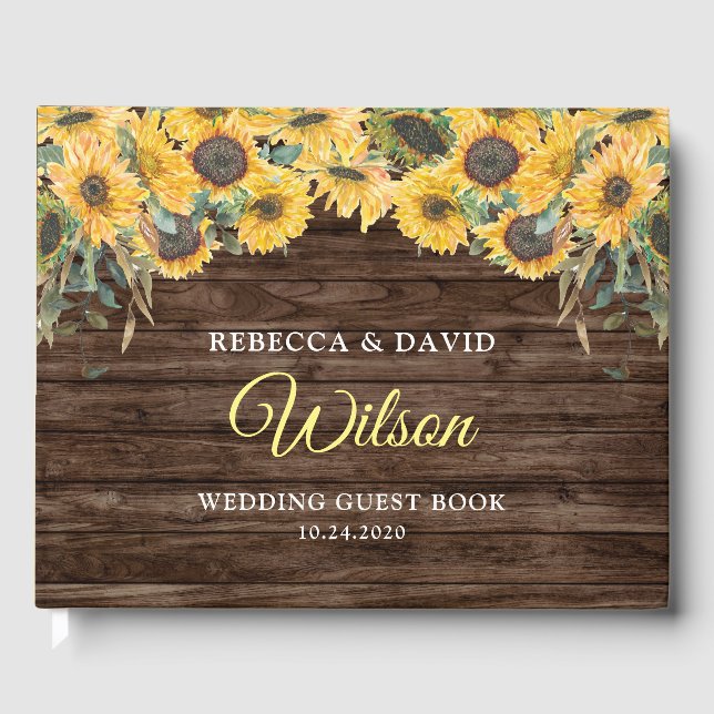 Livre D'or Rustic Wood Sunflower Mariage Livres d'hôtes (Recto)
