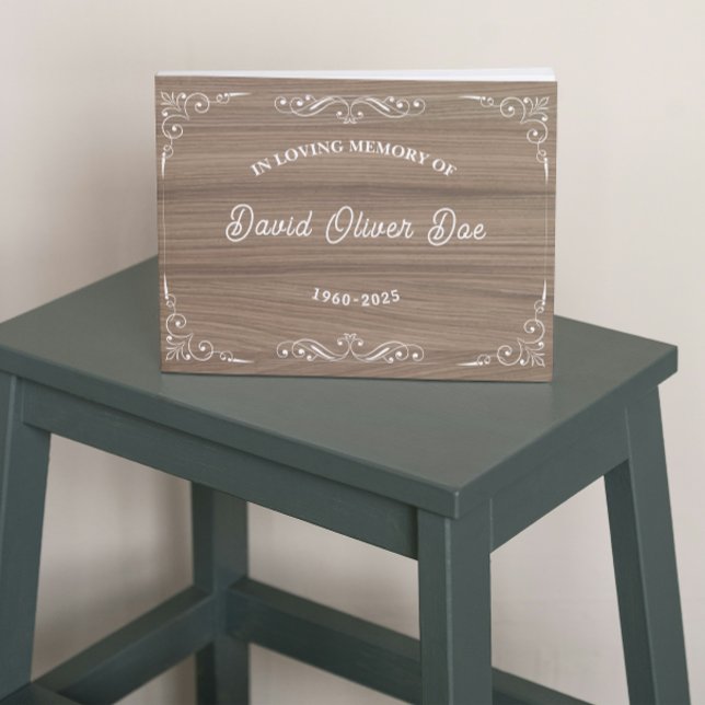 Livre D'or Rustic wooden Simple Custom Photo Text Memorial (rustic guest books celebration of life remembrance memorial funeral bereavement)