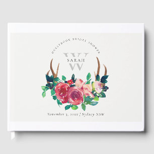 Livre D'or Rustique Bohème Rouge Floral Cerf Bois de Cerf Sho