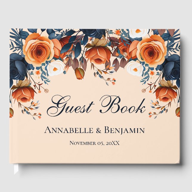 Livre D'or Rustique Burnt Orange et Mariage bleu (Recto)
