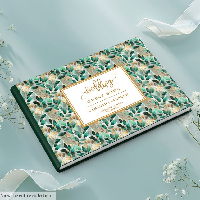 Livre D'or Rustique chic forêt vert or eucalyptus mariage (Rustic chic forest green gold eucalyptus wedding guest book)
