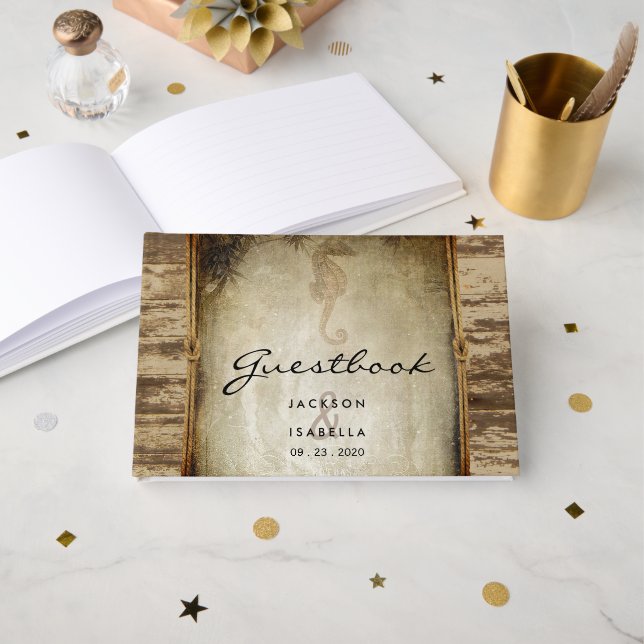 Livre d'or Rustique Conception de Bois Nautique (Recto ouvert)