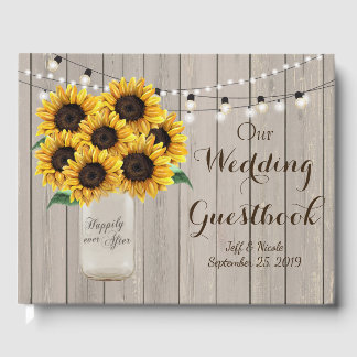 Livre D'or Rustique Mariage de grange bois Mason Jar Sunflowe