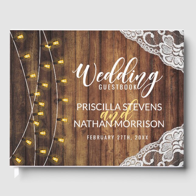 Livre D'or Rustique Pays Chaîne Lumières Mariage dentelle en  (Recto)