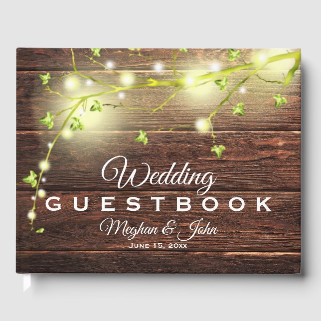 Livre D'or Rustique Pays En Bois Mason Jar String Lumière Arb (Recto)