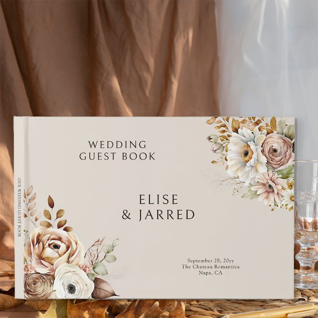 Livre D'or Rustique Pays Floral Brown Mariage neutre (Wedding guest book from the Rustic Floral Brown Neutral Wedding Collection by Darling & May)