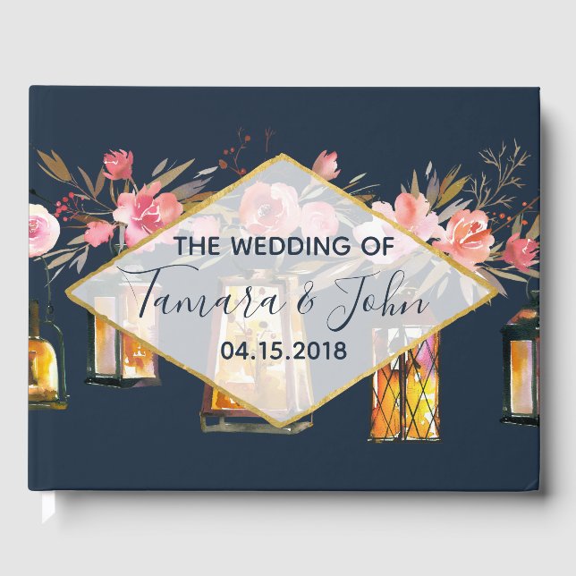 Livre D'or Rustique Romantique Marine Bleu Coral Mariage Flor (Recto)