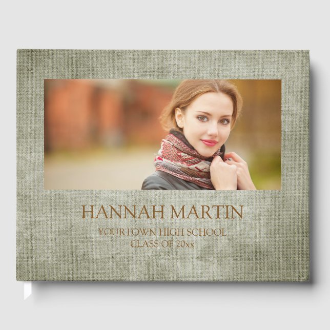 Livre D'or Rustique Sage Green Burlap Linen Graduation (Recto)