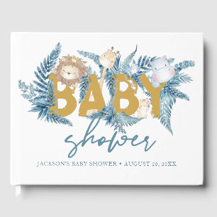 Livre D'or Safari Animaux Blue Boy Baby shower