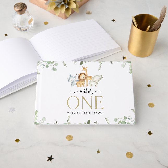 Livre D'or Safari Animaux, Jungle, Sauvage Un, Premier Annive (Recto ouvert)