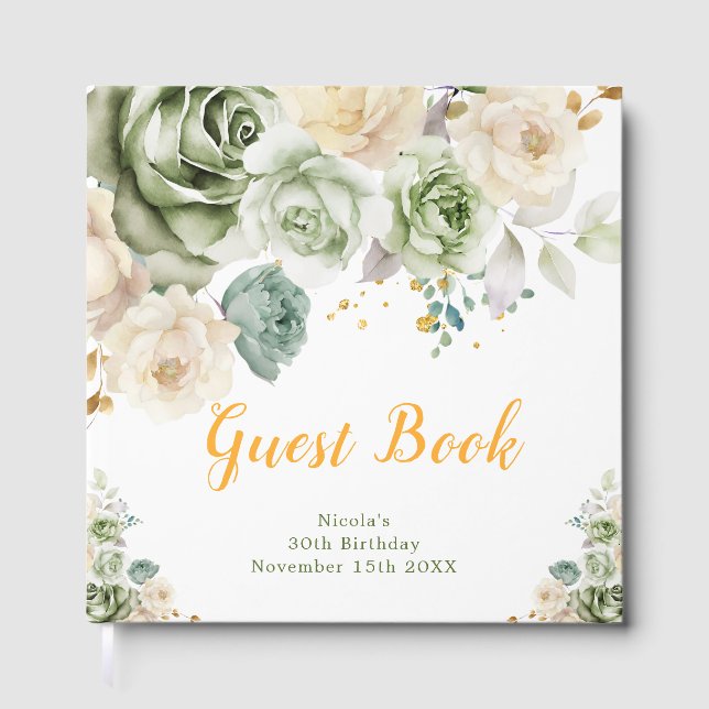 Livre D'or Sage Green and Cream Floral Birthday Party (Recto)