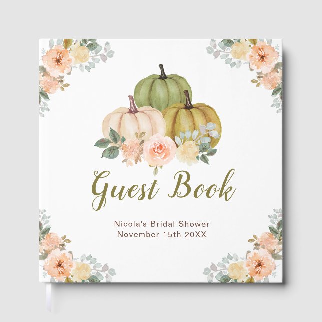 Livre D'or Sage Green and Peach Floral Pumpkins Bridal Shower (Recto)