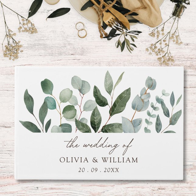 Livre D'or Sage Green Eucalyptus Feuilles Mariages (In situ)