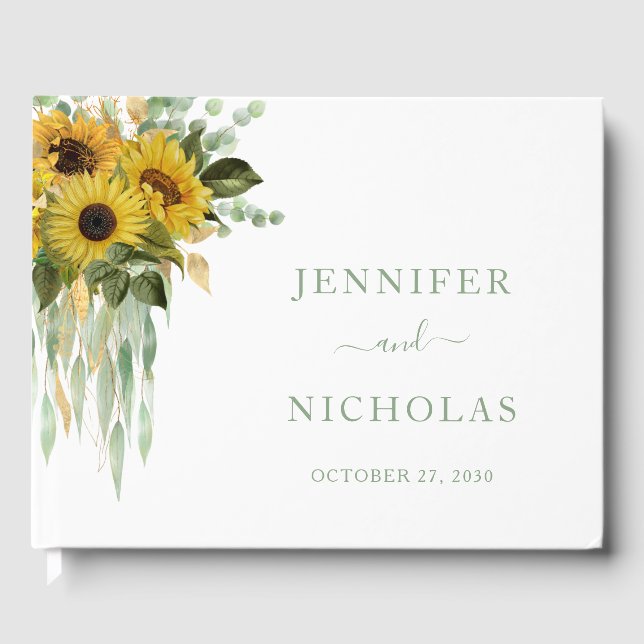 Livre D'or Sage Green Script Sunflower Eucalyptus Mariage (Recto)