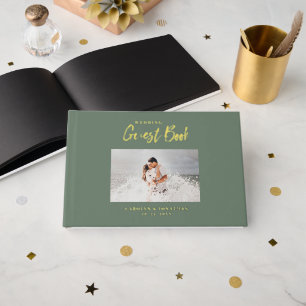 Livre D'or Sage photo Mariage de script élégant