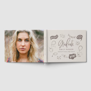 Livre D'or Sandy Beige Quirky Doodle Graduation Party Photo